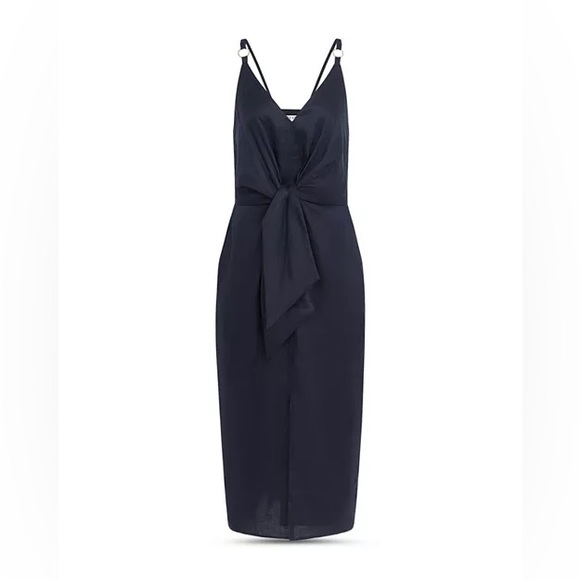 Reiss Dresses & Skirts - REISS Kay Tie Detail Navy Linen MIDI Dress Size 12 Quiet Luxury Preppy Wedding
